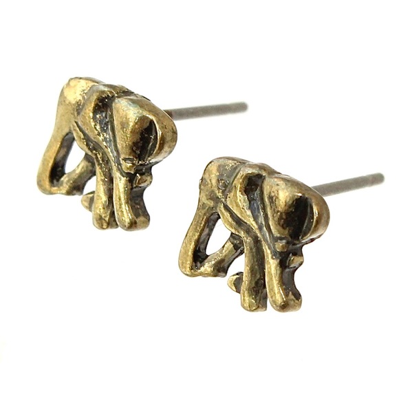 Vintage Bronze Elephant Stud Earrings Small Animal Studs Simple Minimalist - Picture 2 of 3